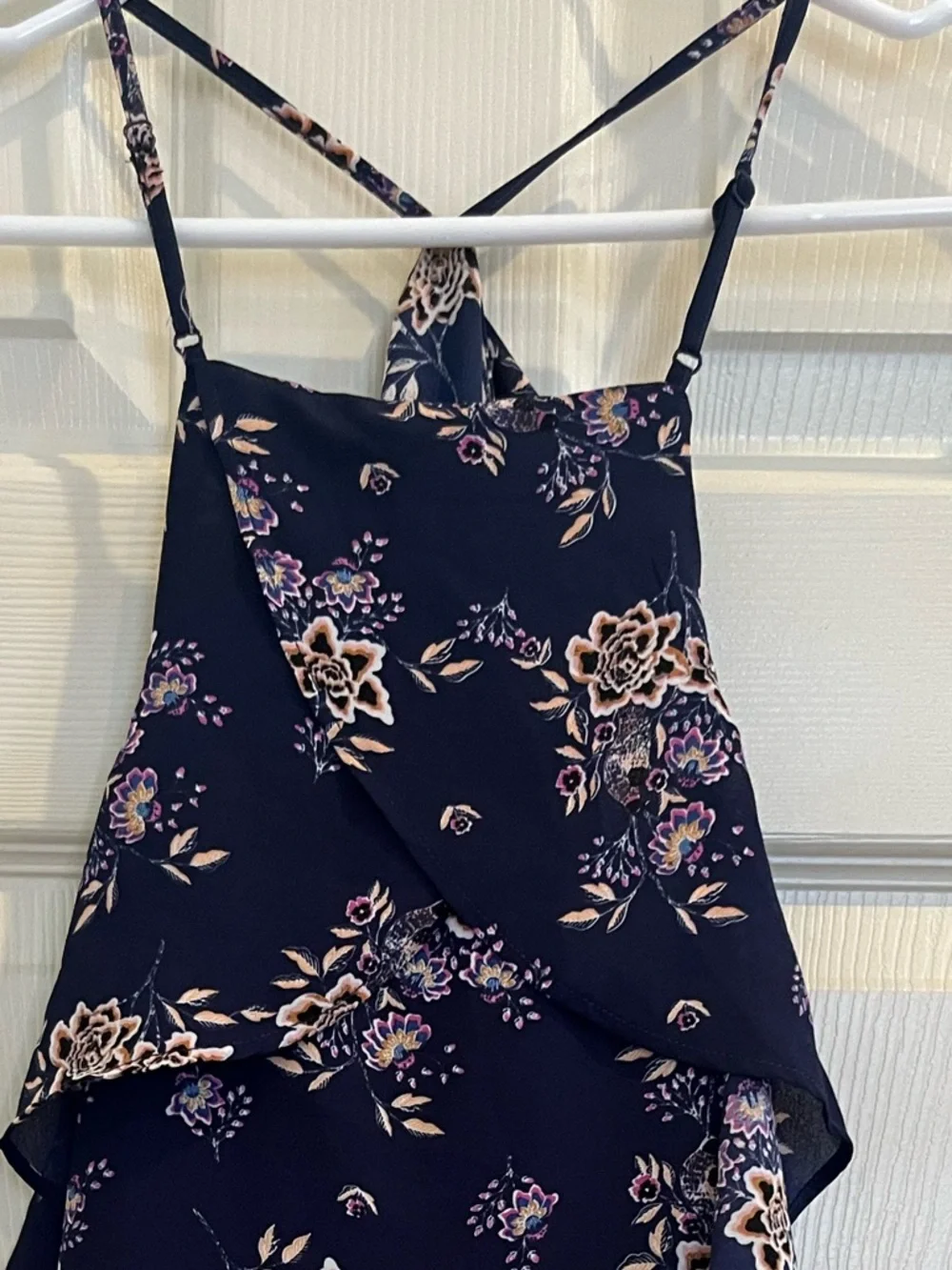 PINK ROSE Navy Floral Ruffle Halter Tank - Picture 5 of 6